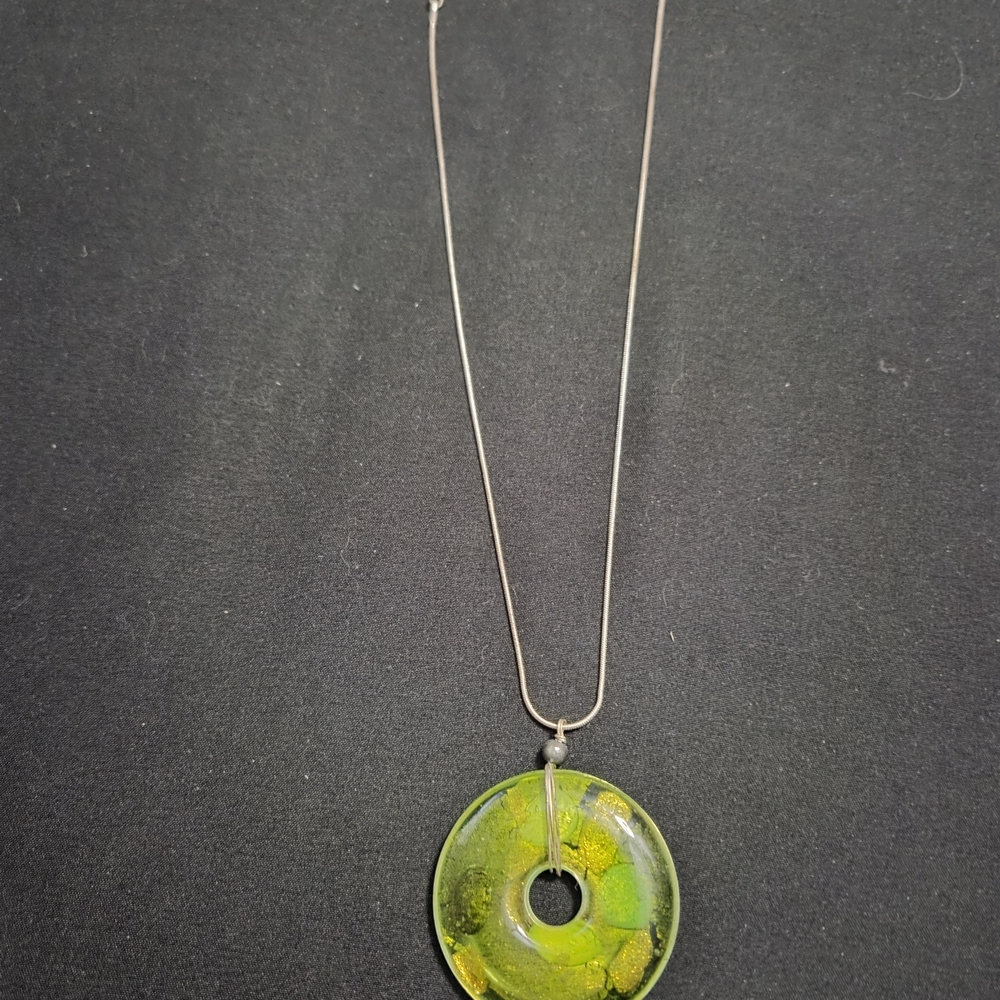 Murano Green and Yellow Glass Pendant Necklace